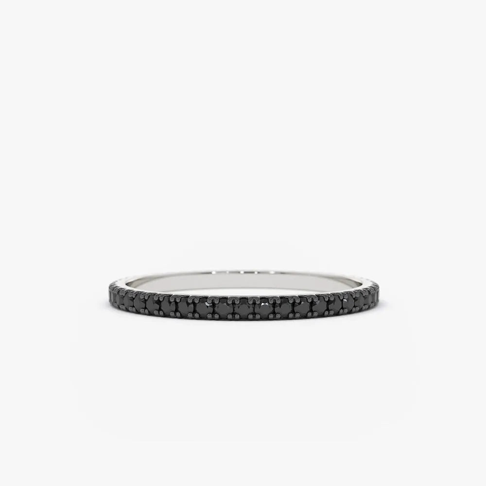 14K Gold Round Black Diamond Micro Pave Eternity Wedding Band Ring 0.30ctw