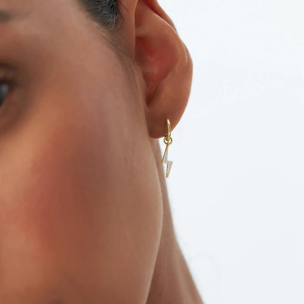 14k Gold Diamond Lightning Hoop Charm for Earrings 0.06 ctw