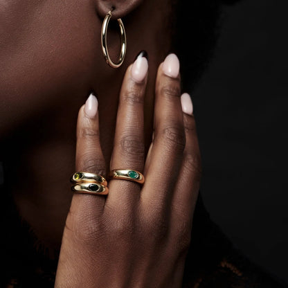 14K Solid Gold Oval Emerald Flush Set Dome Ring 0.49 CTW Handcrafted Jewelry