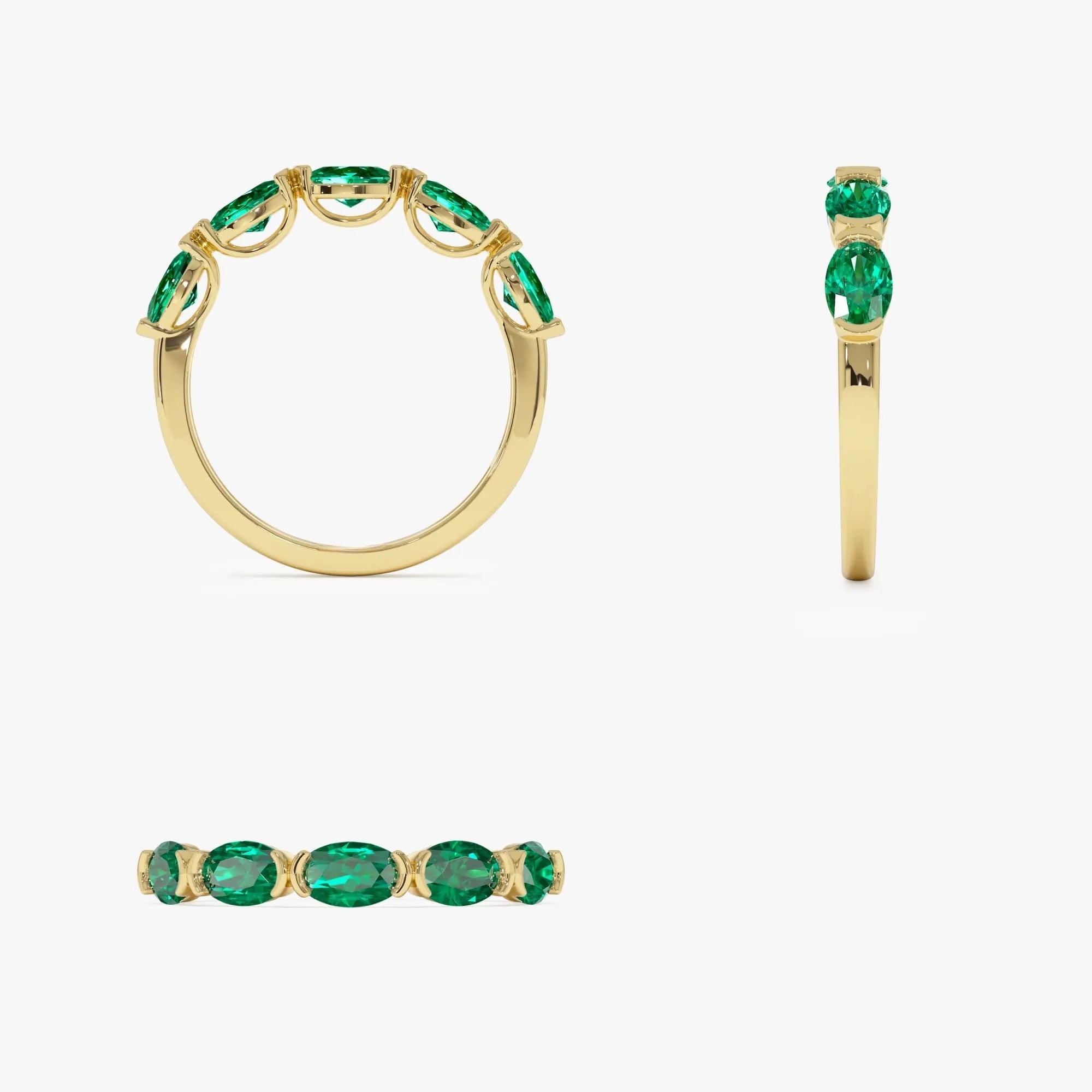 14K Solid Gold Oval Emerald Five Stone Ring 1.20 CTW Handcrafted Custom Jewelry