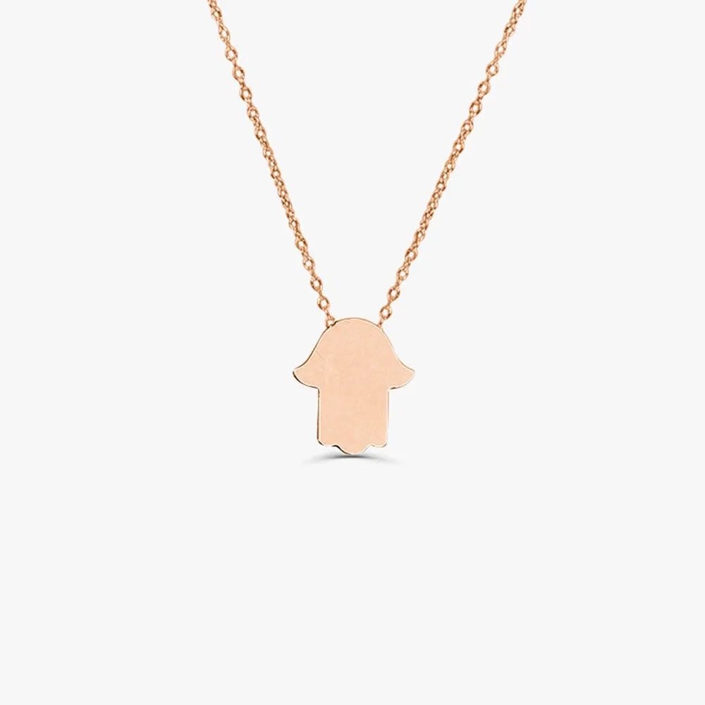 14k Solid Gold Tiny Hamsa Hand Charm Pendant Necklace