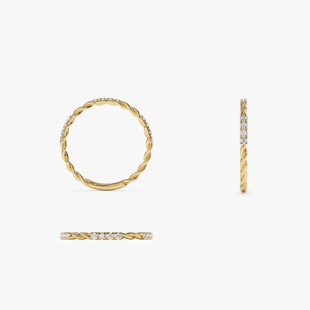 14k Gold Round Cut Diamond Three Quarter Eternity Twisted Rope Ring