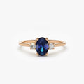 14k Gold Sapphire and Diamond Oval Cut Three Stone Ring 0.62 ctw