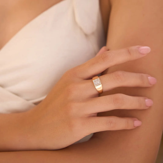 14k Solid Gold Baguette Diamond 0.50 Carat Square Illusion Setting Signet Pinky Ring