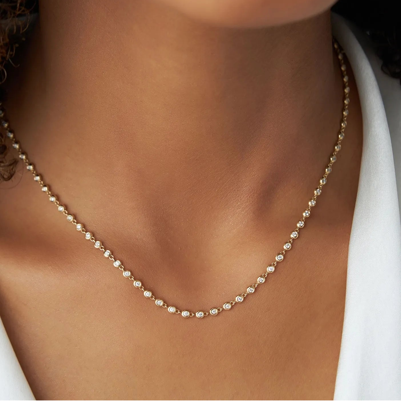 14K Solid Gold Round Diamond Bezel Set Tennis Necklace 1.65ctw