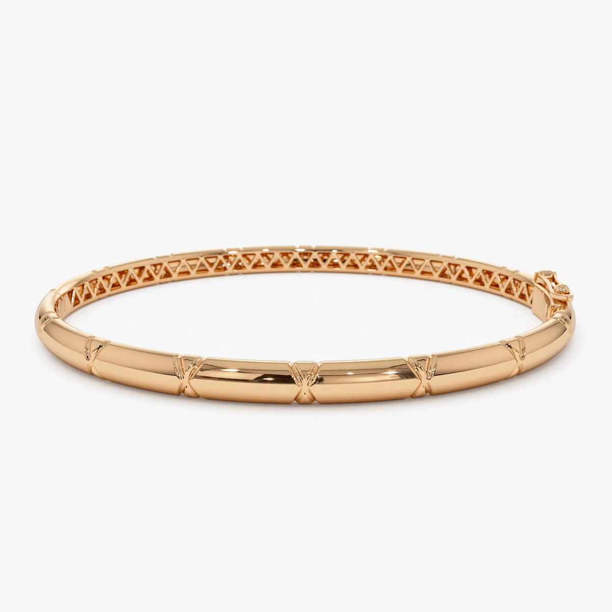 14K Gold 4MM Wide Dome X Cut Design Bangle Bracelet