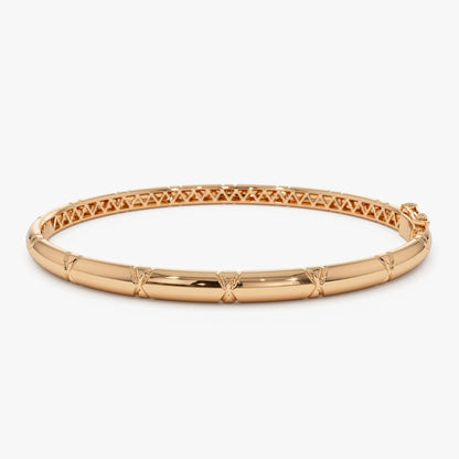 14K Gold 4MM Wide Dome X Cut Design Bangle Bracelet