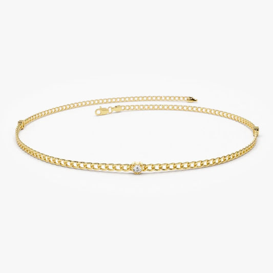 14K Solid Gold Round Diamond Heart Bezel Cuban Curb Link Bracelet 0.17 Carat
