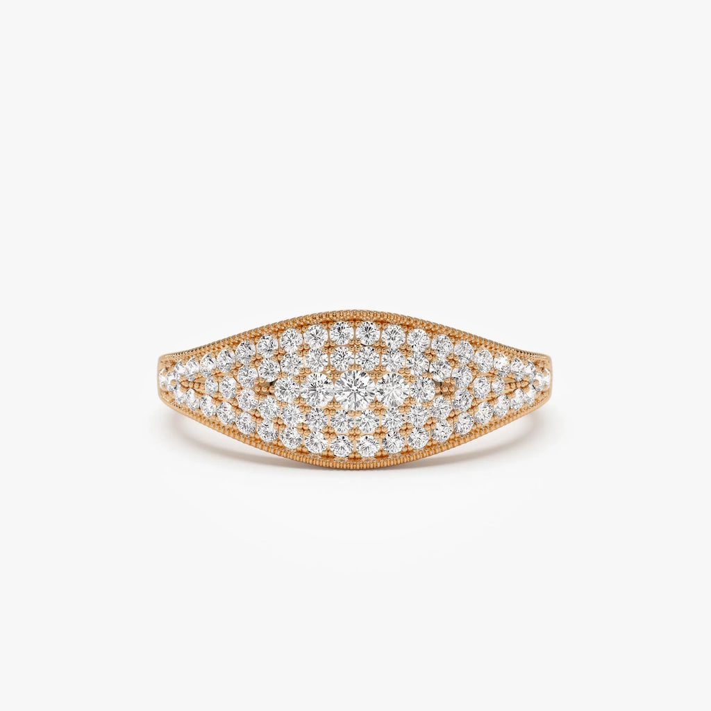 14k Solid Gold Round Diamond 0.40 Carat Pave Setting Statement Ring