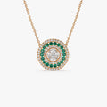 14k Solid Gold Round Marquise and Princess Cut Diamond 0.45 CTW Emerald 0.30 CTW Illusion Setting Necklace