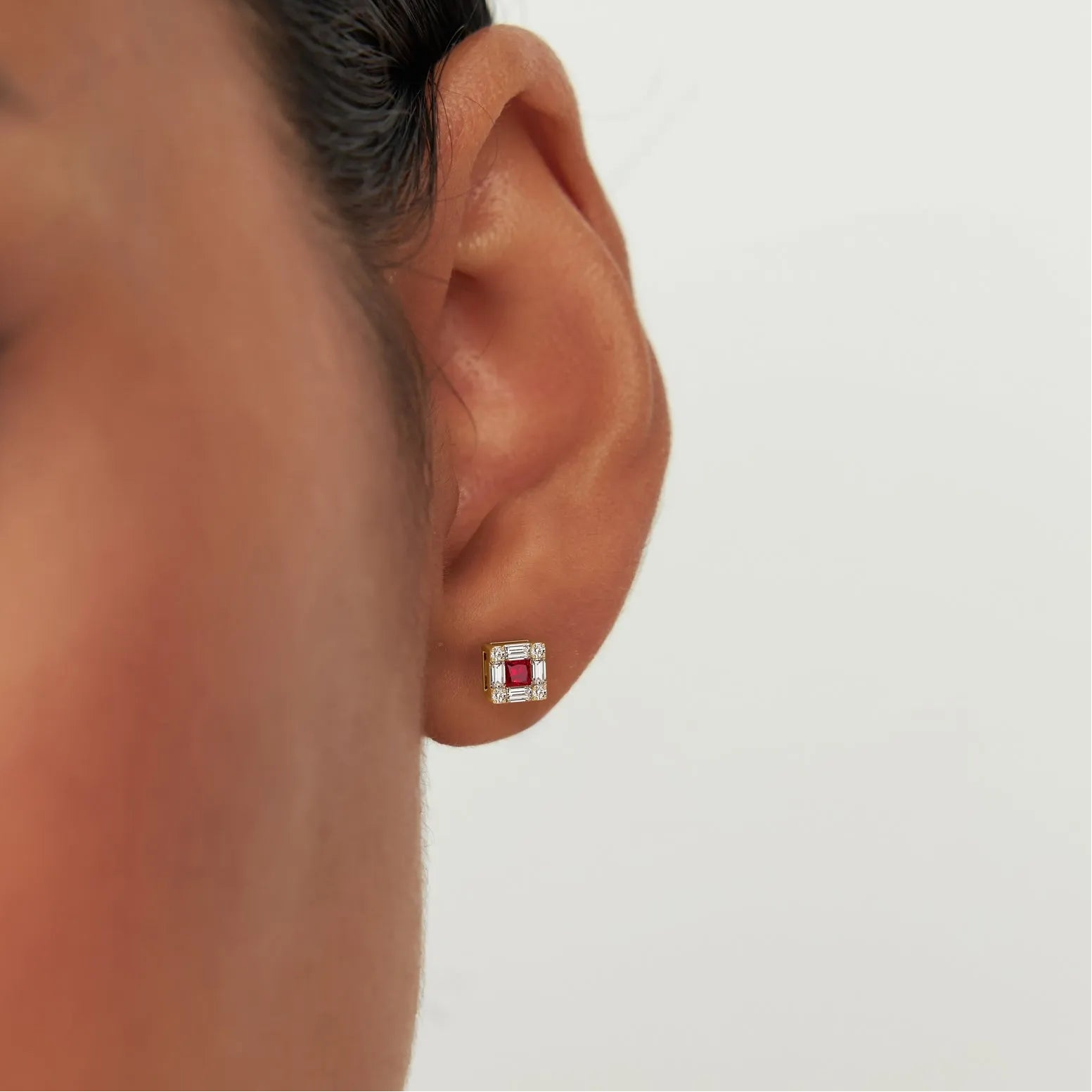 14k Gold Ruby and Diamond Princess Cut Halo Stud Earrings 0.37 ctw
