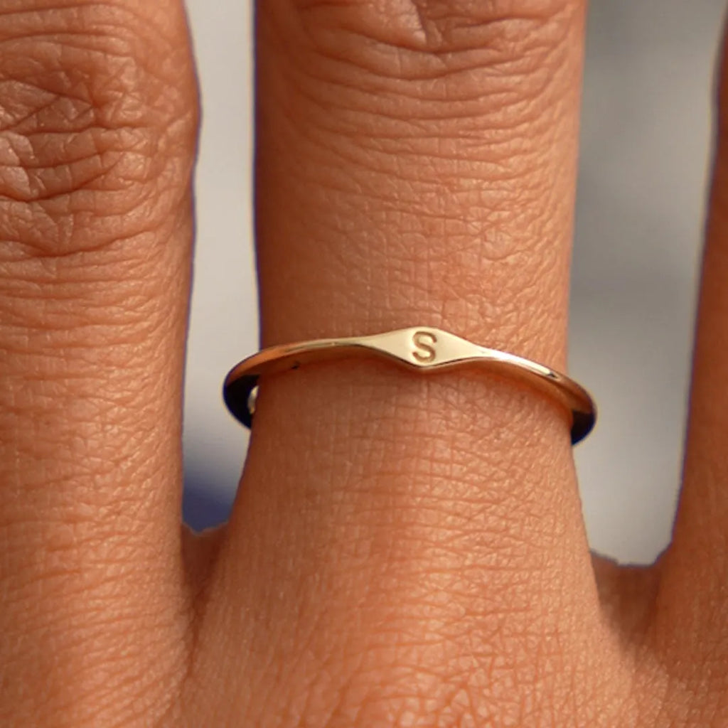 14k Gold Diamond Shape Initial Ring Graduated Band