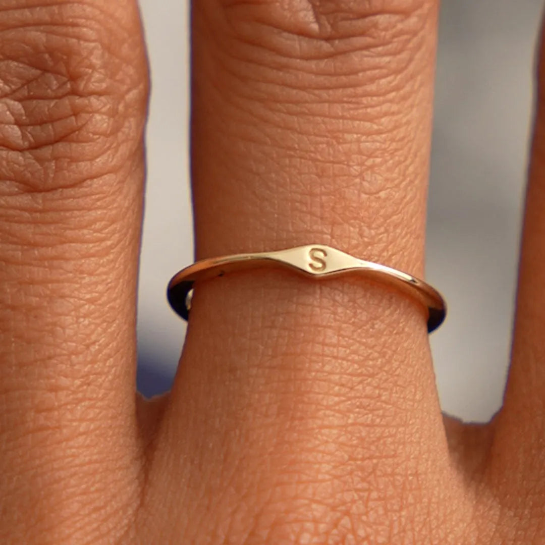 14k Gold Diamond Shape Initial Ring Graduated Band