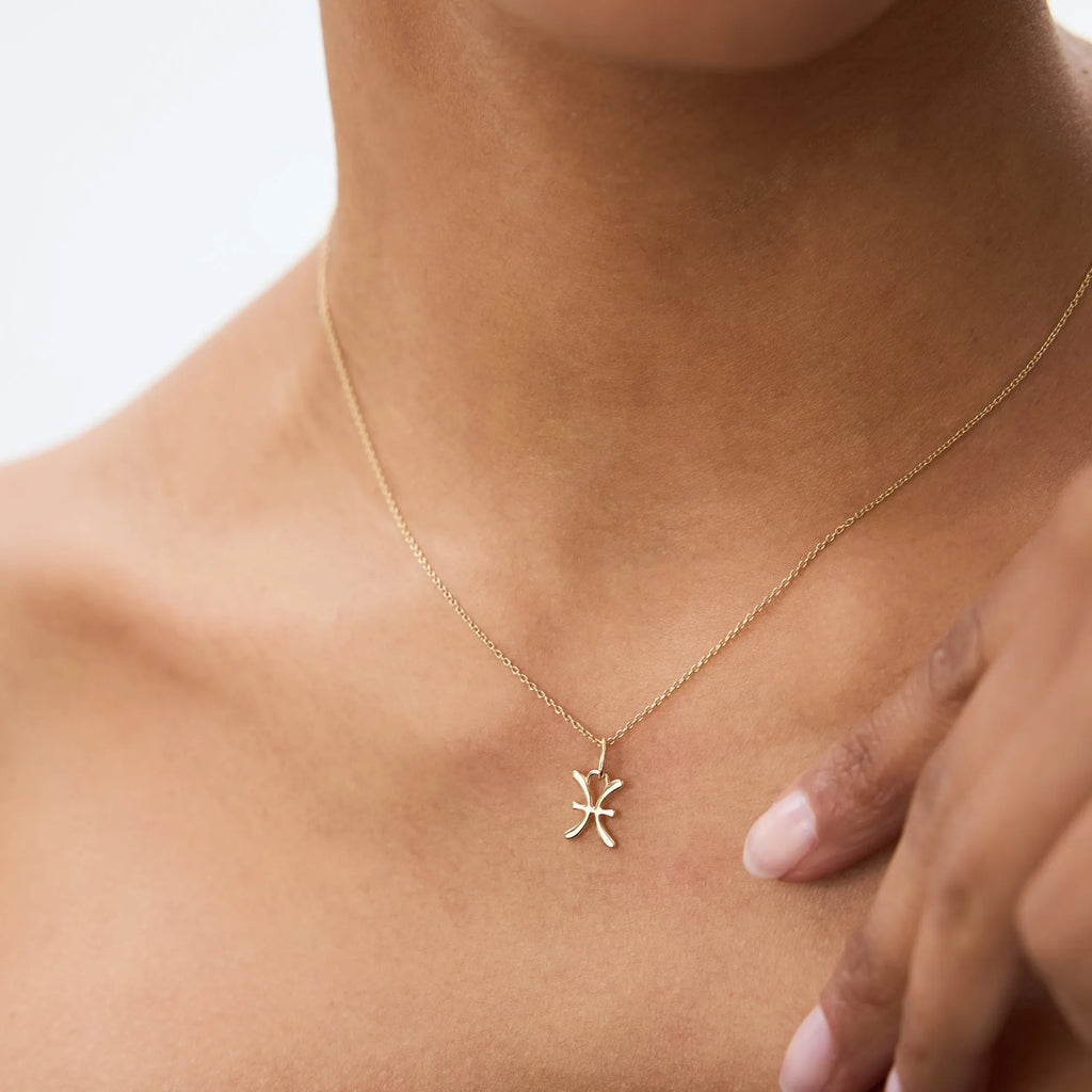 14k Solid Gold Pisces Zodiac Charm Pendant Necklace