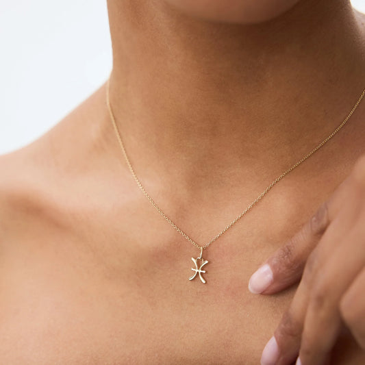 14k Solid Gold Pisces Zodiac Charm Pendant Necklace