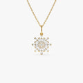 14K Solid Gold Baguette and Round Diamond Sunburst Pendant Necklace 0.40ctw