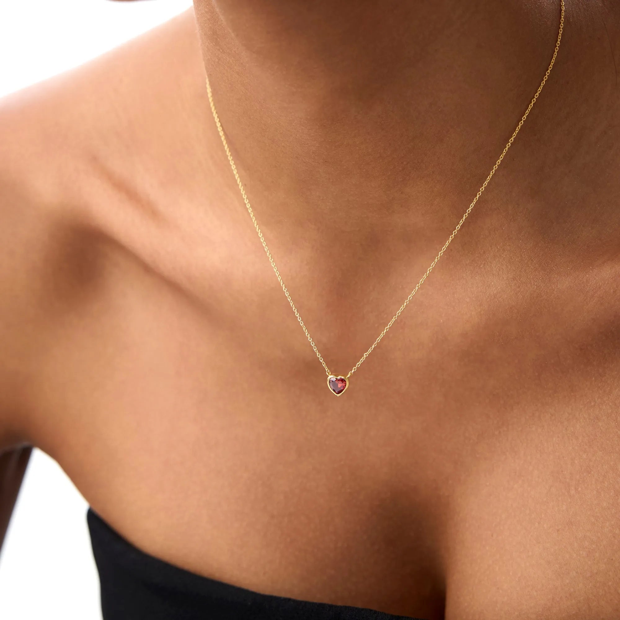 14k Solid Gold Garnet Heart Shaped Layering Necklace 0.55 Carat