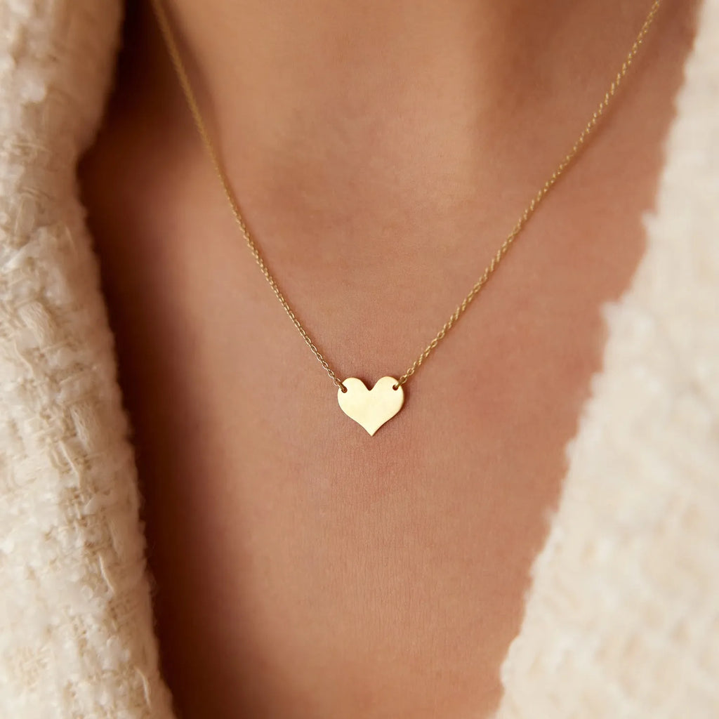 14k Solid Gold Heart Pendant Necklace Minimalist Style