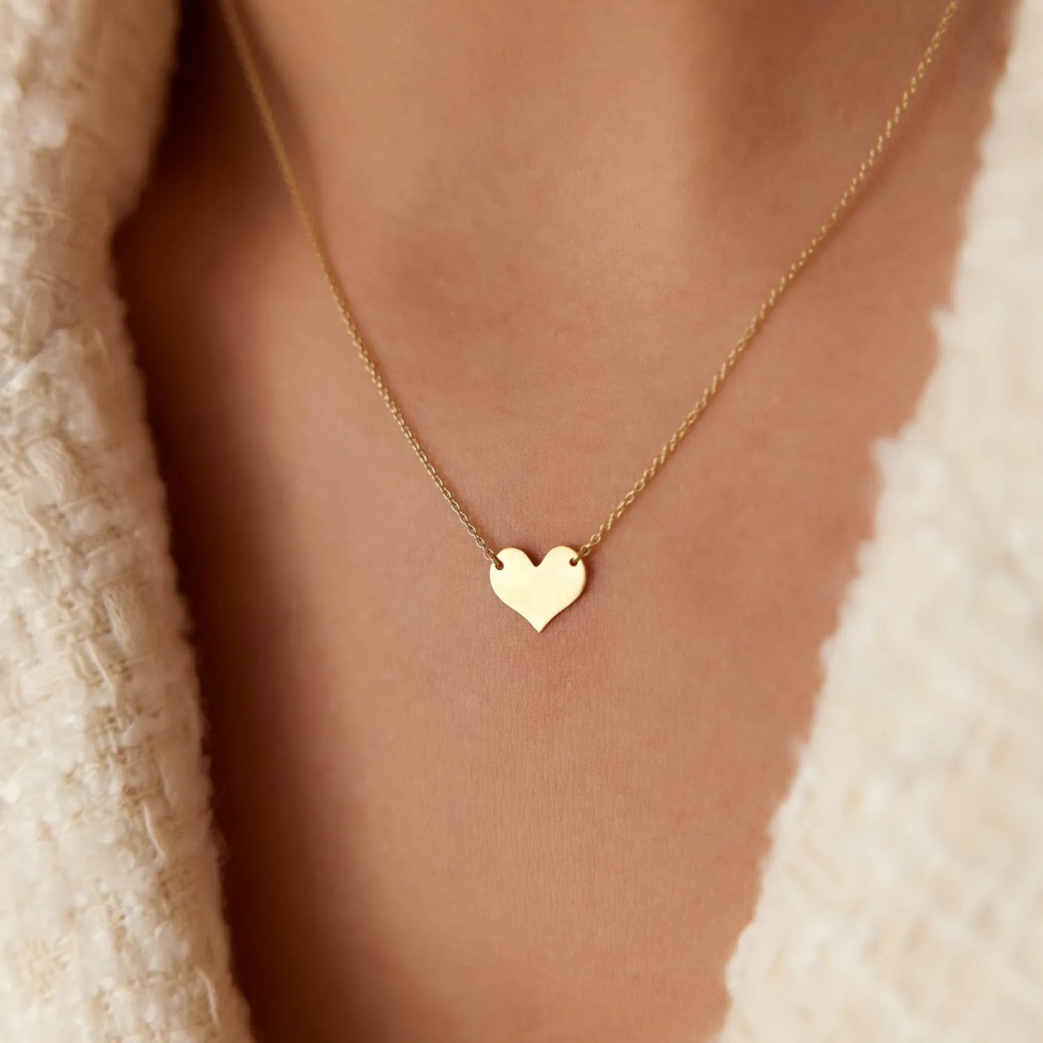 14k Solid Gold Heart Pendant Necklace Minimalist Style