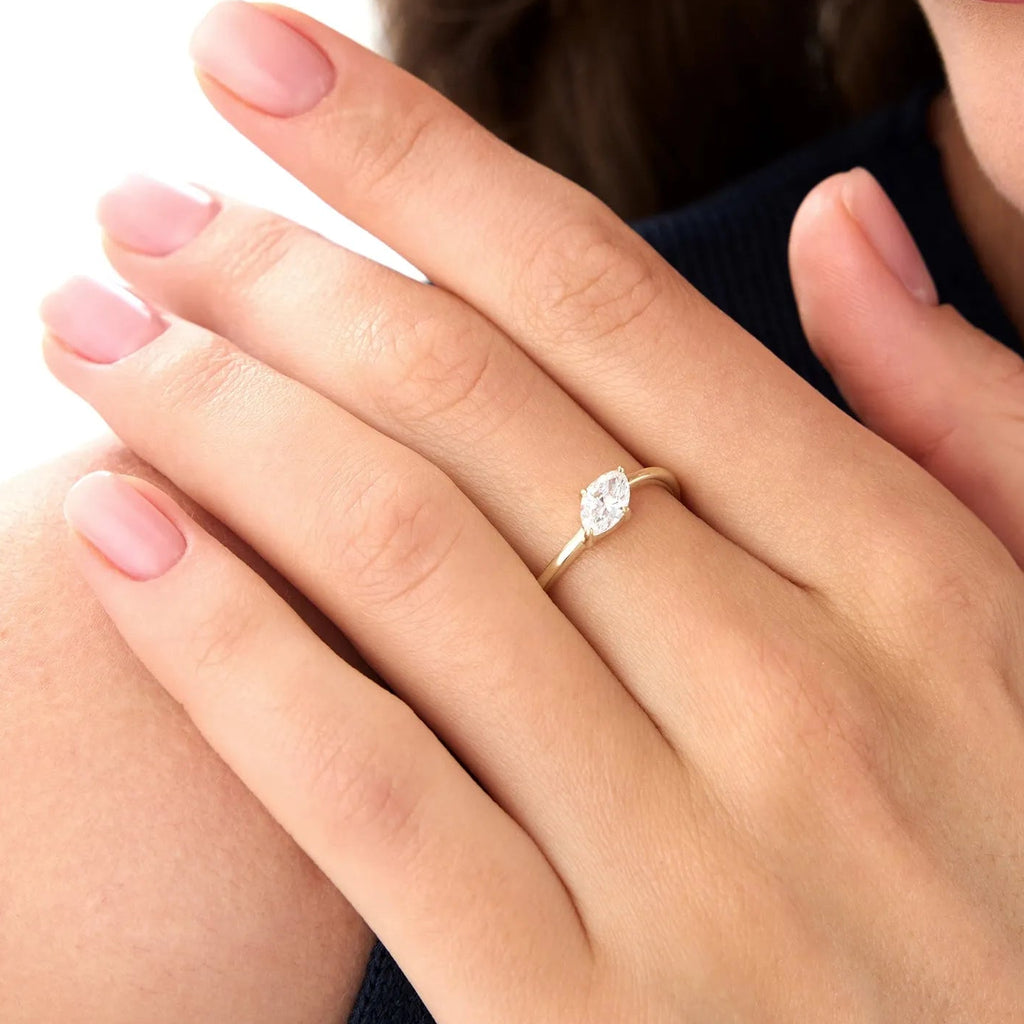 14k Gold 0.50 Carat Lab Grown Diamond Marquise Wavy Prong Setting Promise Ring