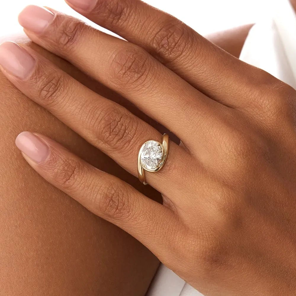14k Gold 1.50ctw Oval Lab Grown Diamond Bypass Engagement Ring Bianca IGI Certified