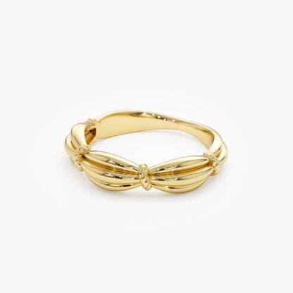 14k Gold Textured Knot Ring Wide Statement Band