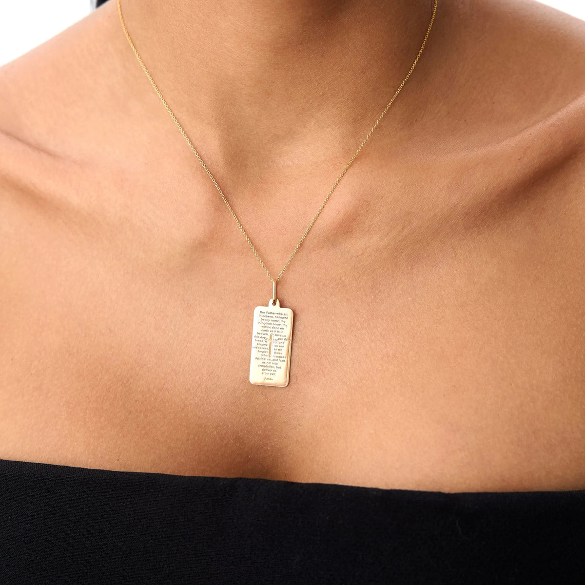 14k Solid Gold Lords Prayer Tag Pendant