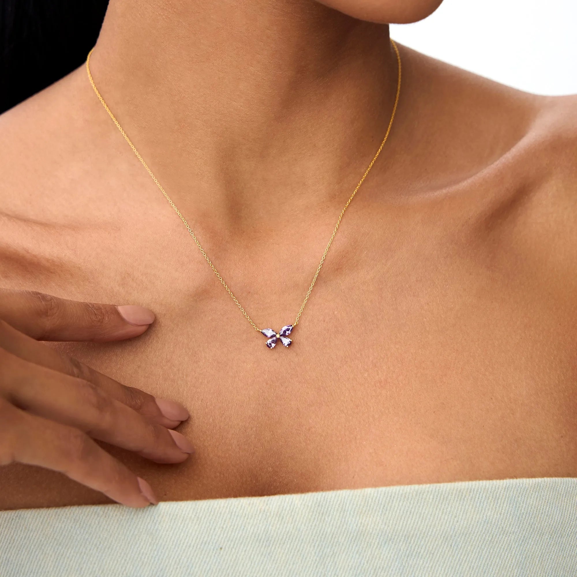 14k Solid Gold Amethyst Pear and Marquise Butterfly Necklace 0.85 Carat