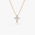 14K Solid Gold Lab Grown Diamond Round Cross Necklace 0.21cttw