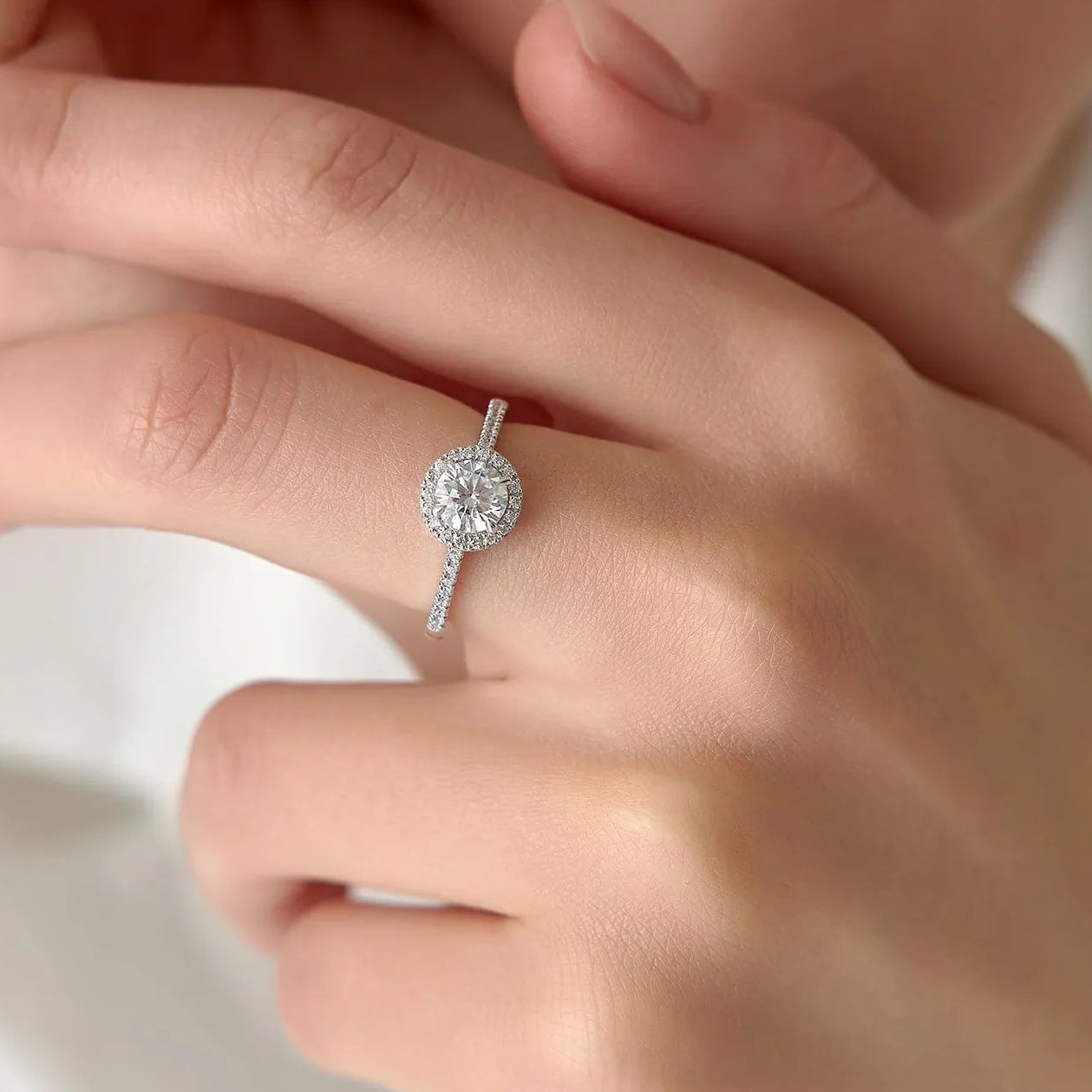 14K Gold 1.25 ctw Lab Grown Diamond Round Brilliant Aria Halo Engagement Ring
