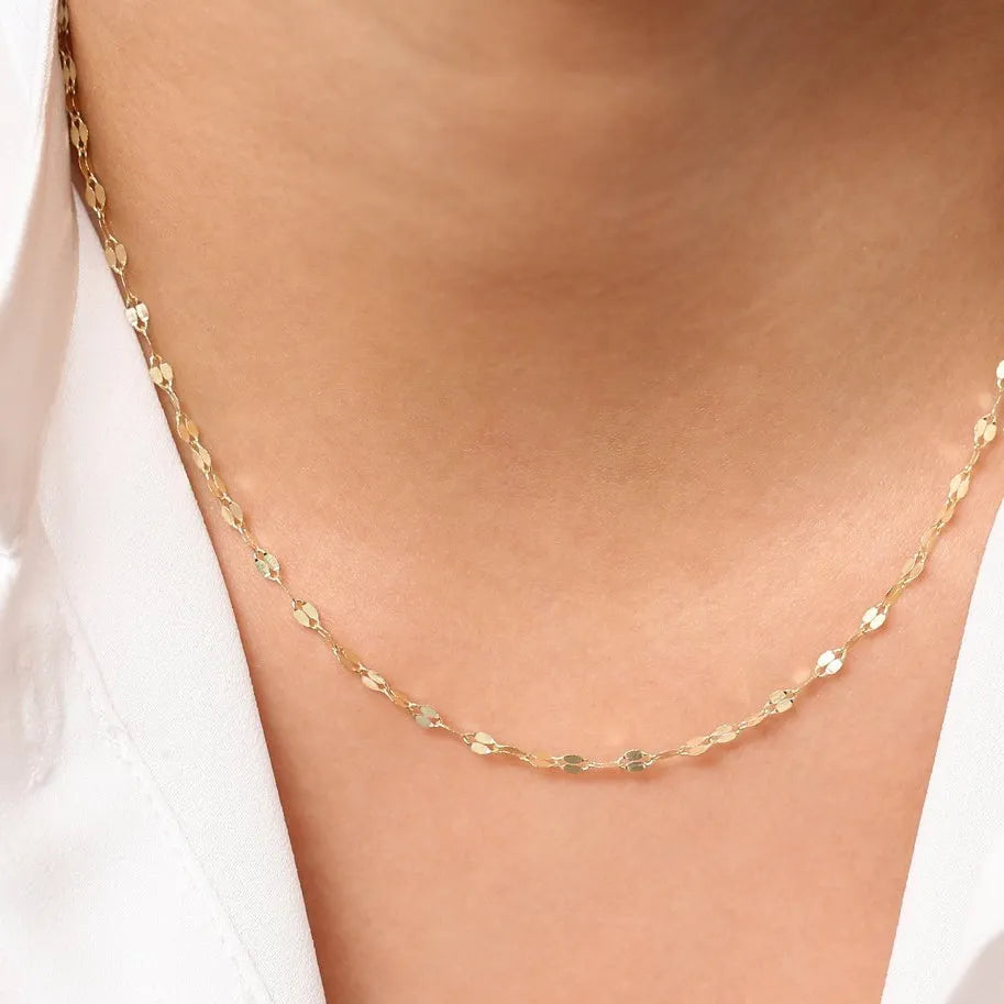 14k Solid Gold Diamond Cut Sparkle Chain Necklace for Layering