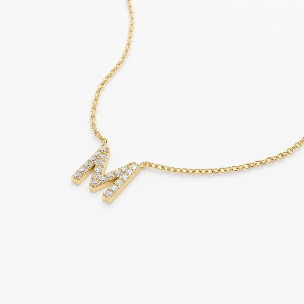 14k Solid Gold Round Diamond 0.13 to 0.18 CTW Micro Pave Initial Pendant Necklace