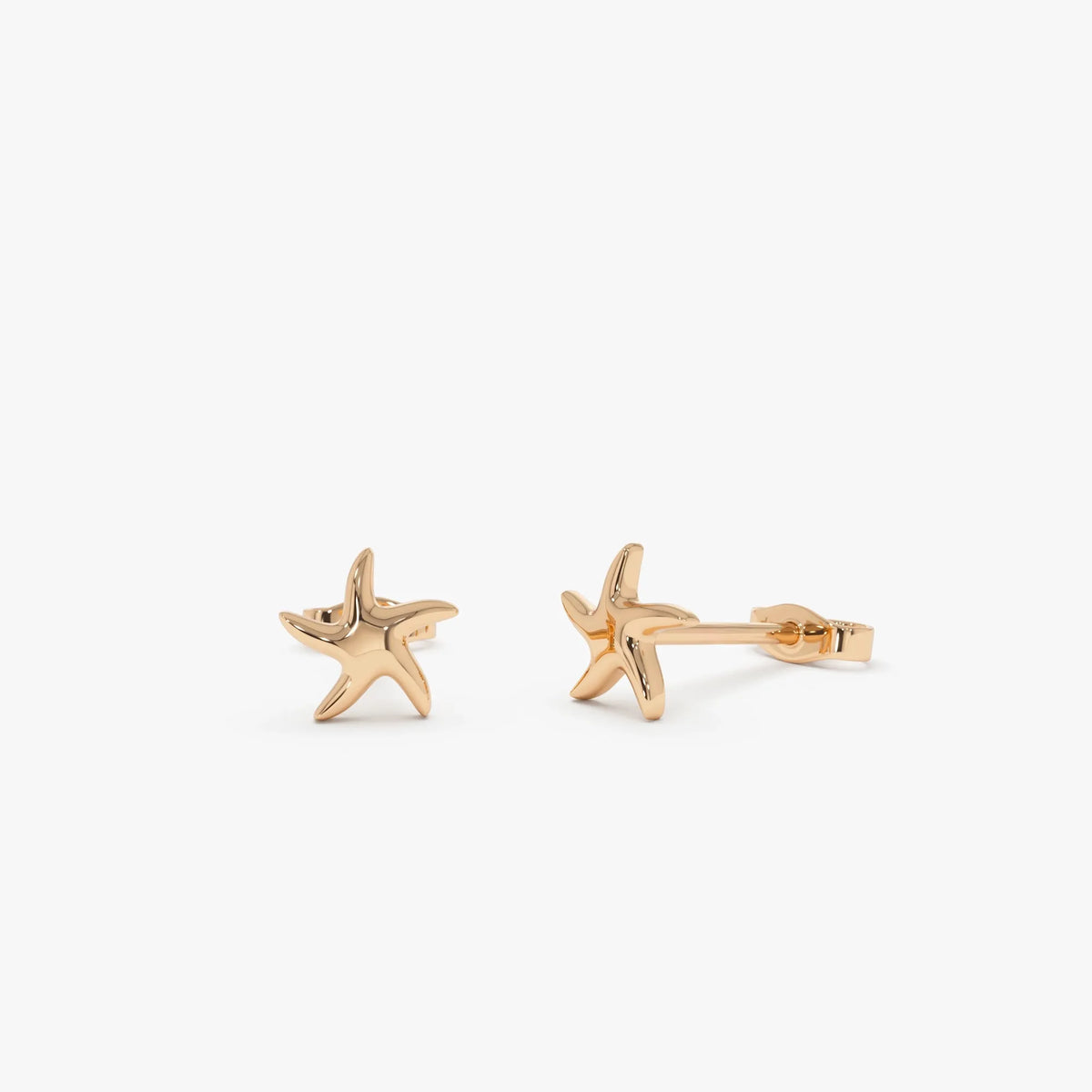 14k Solid Gold Starfish Stud Earrings Minimalist Nautical Ocean Jewelry