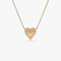 14K Solid Gold 0.12 CTW Round Diamond Puffed Heart Love Necklace