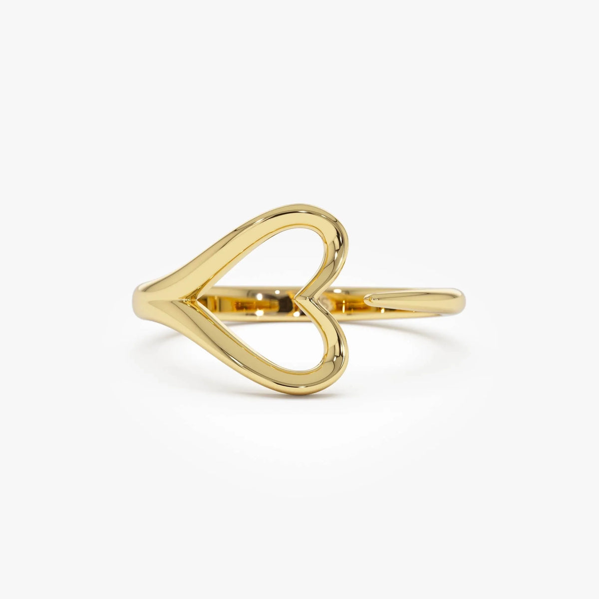14k Gold Heart Outline Ring 10.25mm Wide Minimalist Statement Band
