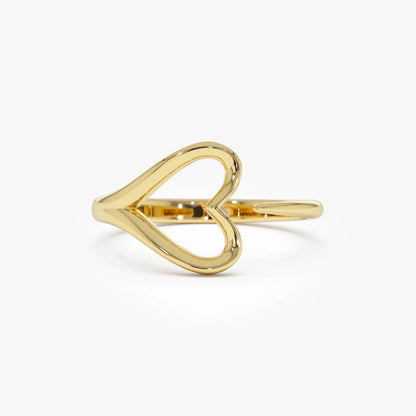 14k Gold Heart Outline Ring 10.25mm Wide Minimalist Statement Band