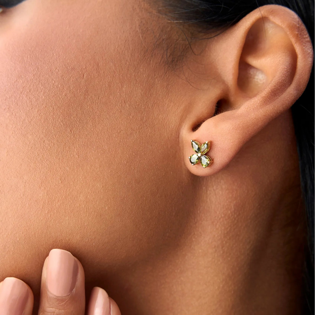 14K Solid Gold Marquise and Pear Cut Peridot Butterfly Stud Earrings 1.40ctw