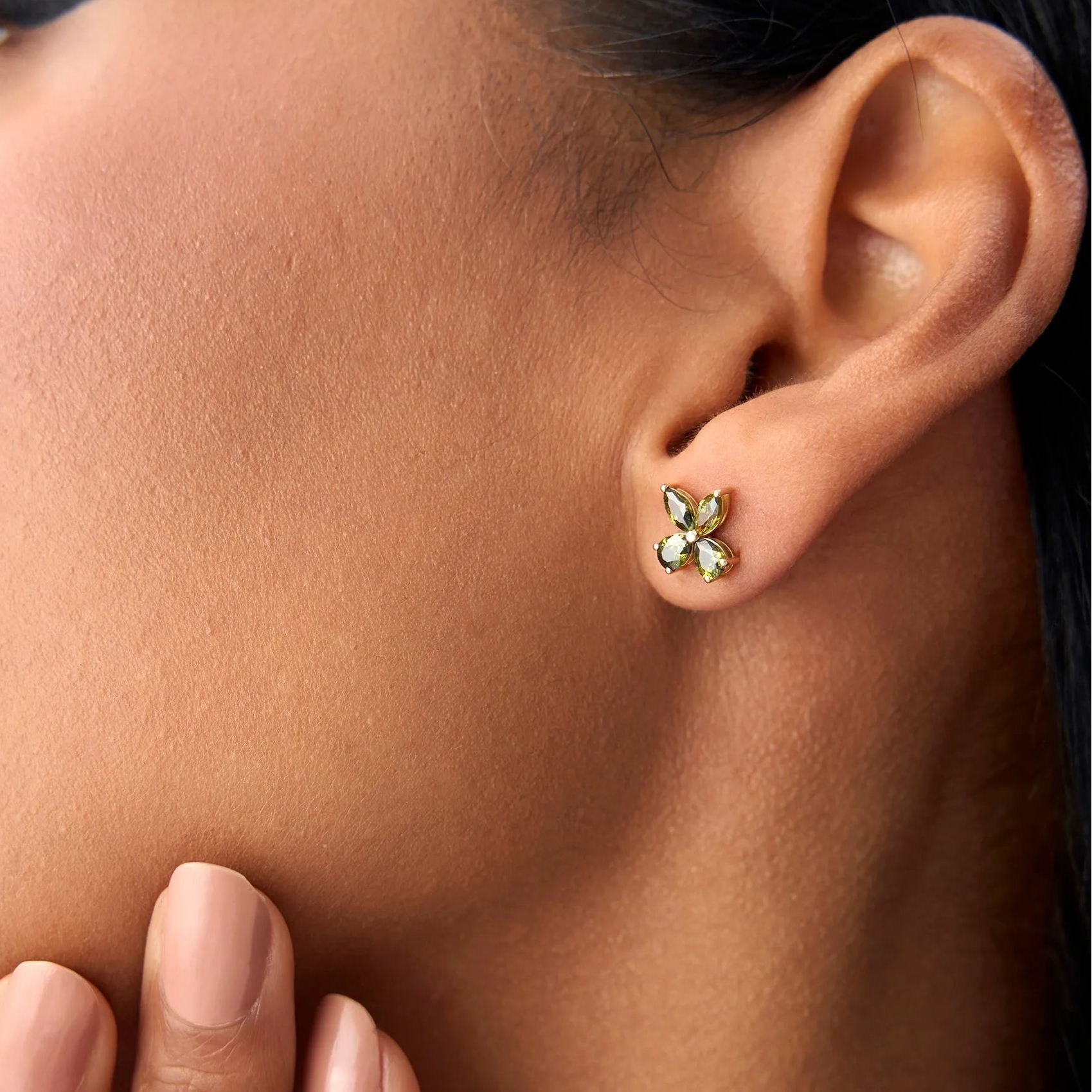 14K Solid Gold Marquise and Pear Cut Peridot Butterfly Stud Earrings 1.40ctw