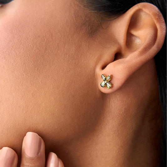 14K Solid Gold Marquise and Pear Cut Peridot Butterfly Stud Earrings 1.40ctw