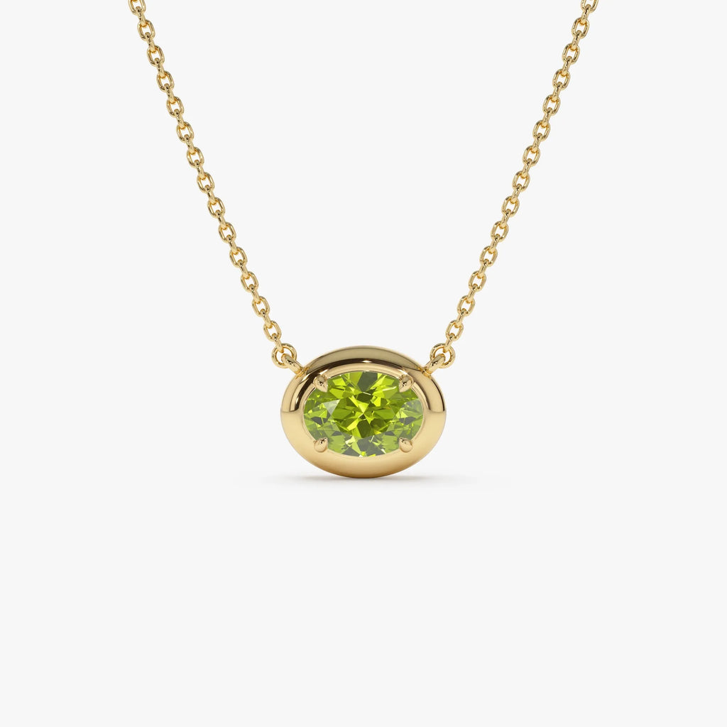 14k Solid Gold Peridot Oval Necklace 0.85 Carat Prong Setting