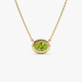 14k Solid Gold Peridot Oval Necklace 0.85 Carat Prong Setting
