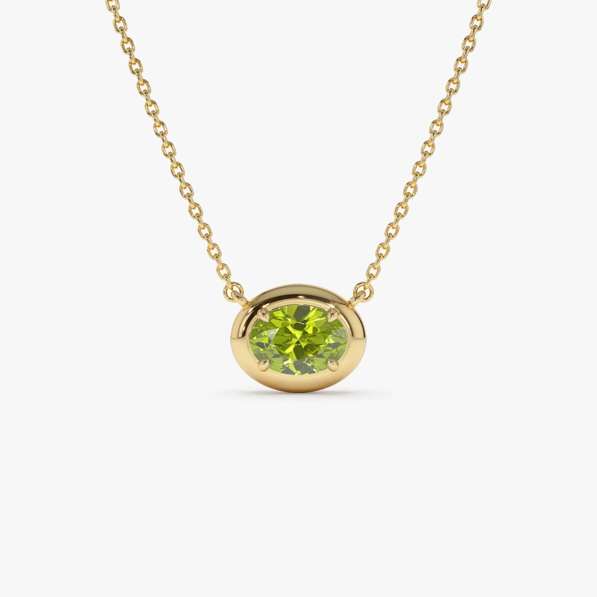 14k Solid Gold Peridot Oval Necklace 0.85 Carat Prong Setting