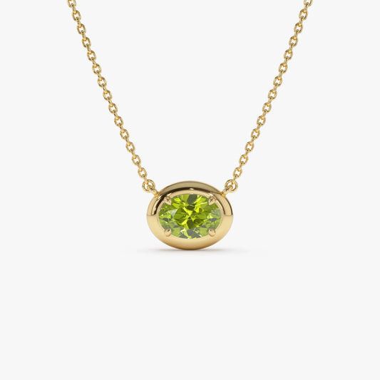 14k Solid Gold Peridot Oval Necklace 0.85 Carat Prong Setting