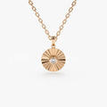 14K Solid Gold Round Diamond Disc Ray Pendant Necklace 10mm 0.07ctw