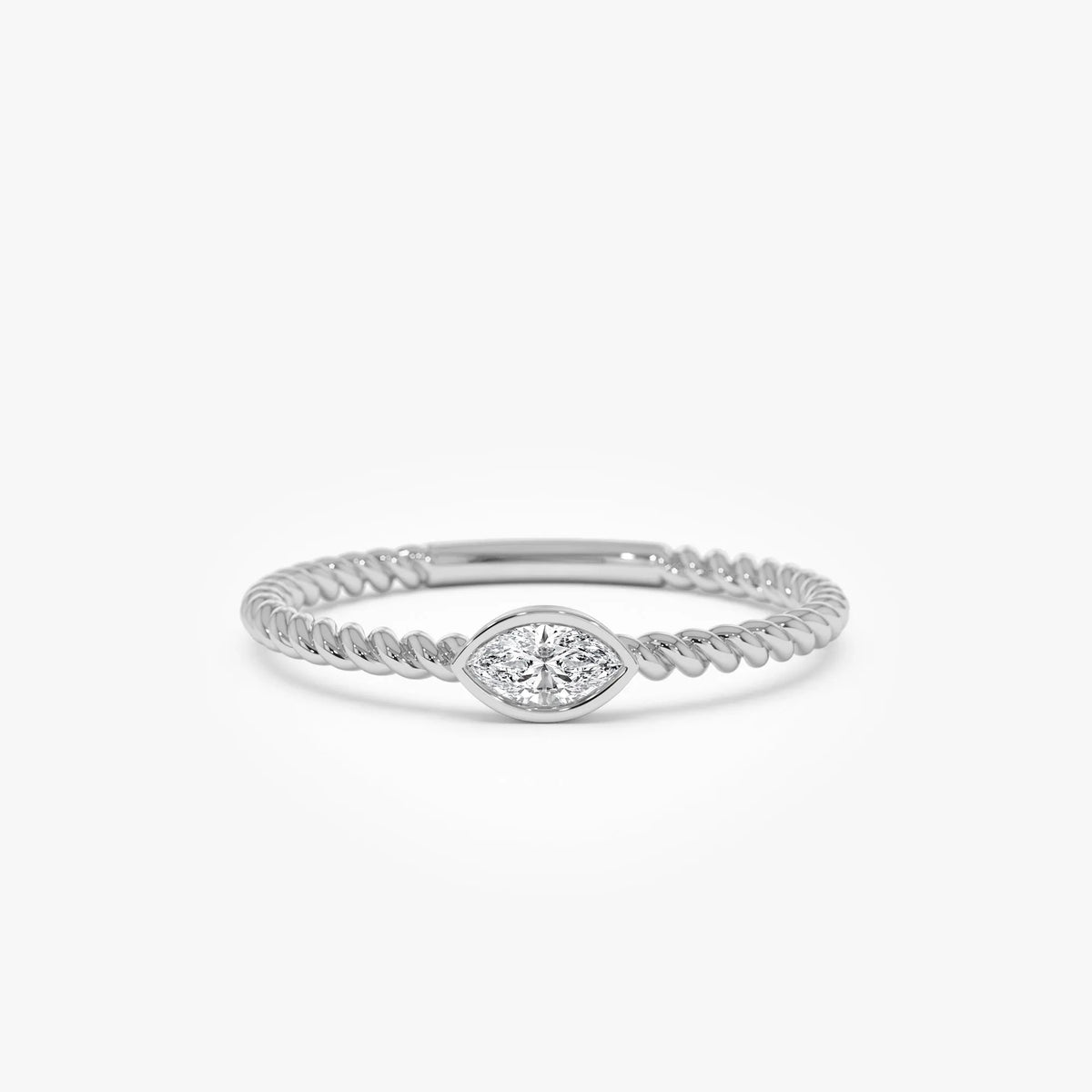 14k Solid Gold Diamond Marquise Ring Bezel Set Rope Band