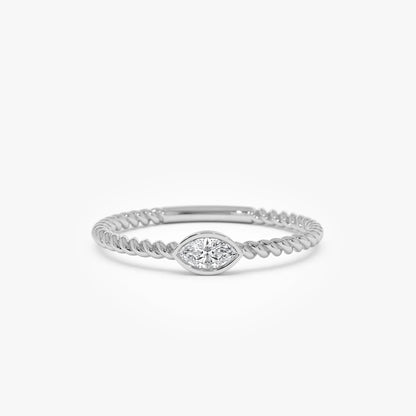 14k Solid Gold Diamond Marquise Ring Bezel Set Rope Band