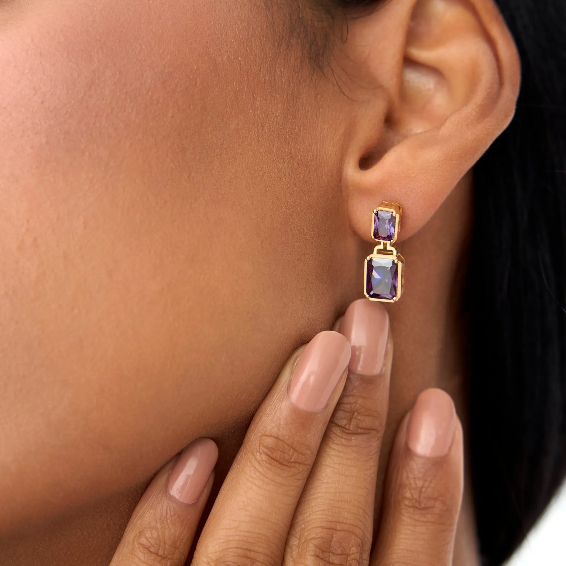 14K Solid Gold Octagon Cut Amethyst Dangle Drop Earrings 4.05ctw