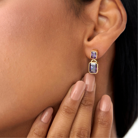 14K Solid Gold Octagon Cut Amethyst Dangle Drop Earrings 4.05ctw