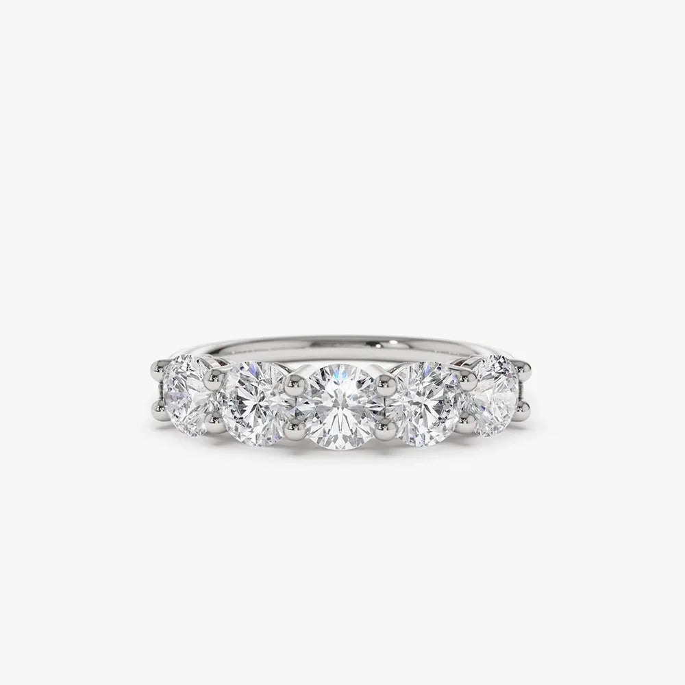 14k Gold Round Diamond 1ctw Five Stone Shared Prong Wire Basket Ring