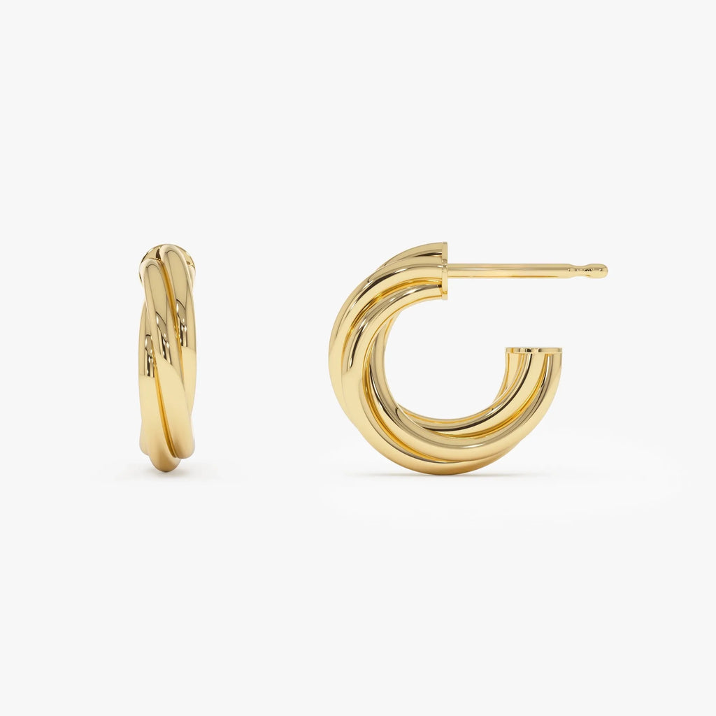 14k Yellow Gold Bold Twisted Curve Hoop Earrings 15mm 3.75mm Width